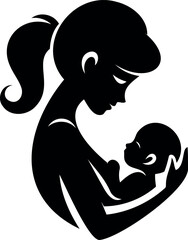 A woman with a baby in her arms silhouette