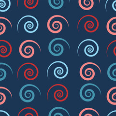 Seamless abstract pattern with spirals on a blue background