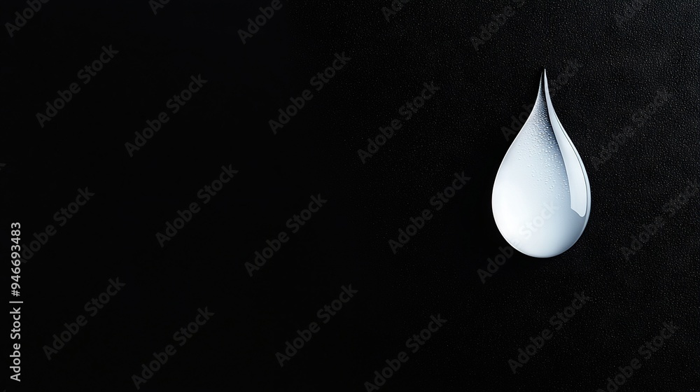 Poster a close-up of a drop of water on a black background with a white drop on the right