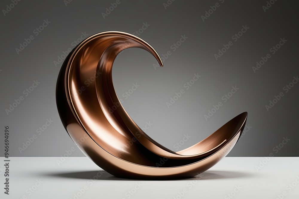 Poster three-dimensional glossy bronze wave: fluid metallic creation