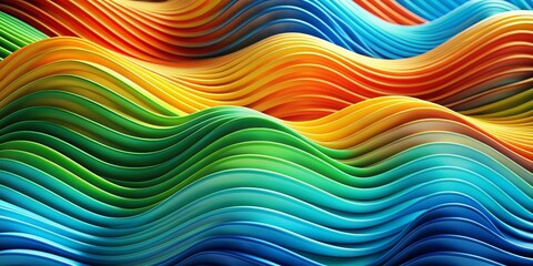 Fototapeta premium Abstract Wavy Stripes in Vibrant Rainbow Hues, Abstract, Colorful, 3D