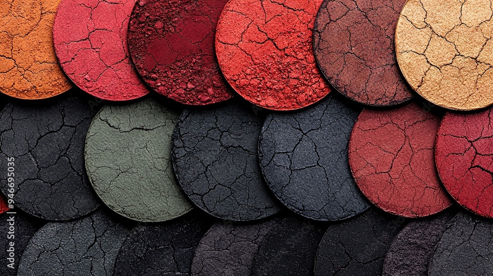 Poster close-up of various eyeshade colors stacked in a row