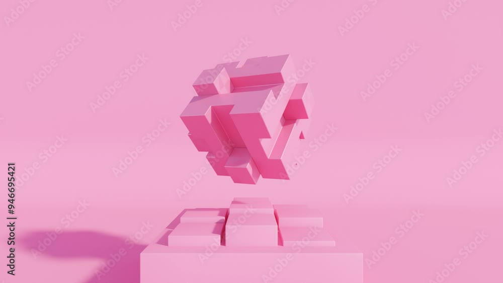 Aufkleber monochrome futuristic cube rendering: abstract geometric motion design in seamless loop animation