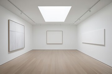 Fototapeta premium Bright Gallery Space with Minimalist Design Showcasing an Empty White Canvas