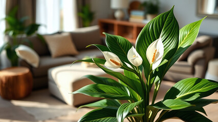 Peace Lily on a Living Room Table	