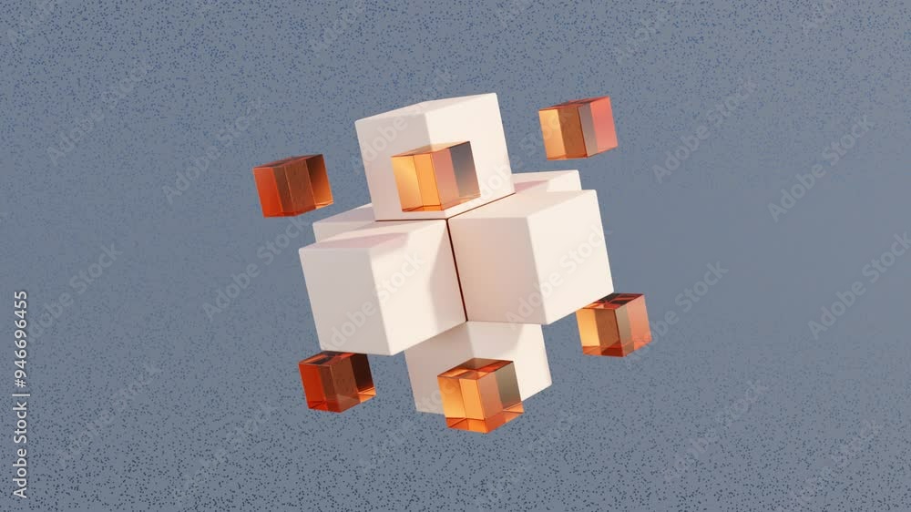 Poster abstract 3d animation with dynamic cubic elements: modern geometric design, seamless loop