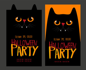 Halloween party poster, card or flyer with black cat design