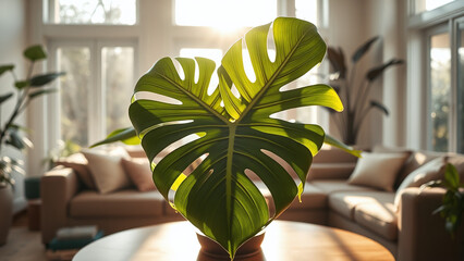 Monstera on a Living Room Table	