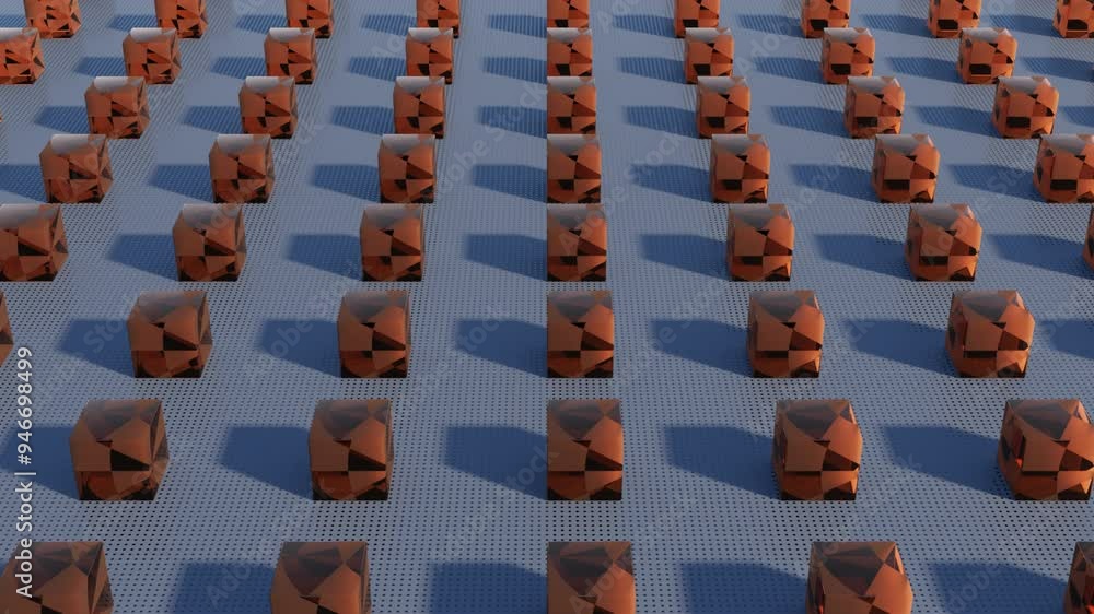 Poster abstract 3d animation with amber cubes rolling on a dark background: abstract 3d loop animation with