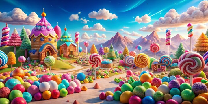 Candy Land Village - 3D Rendered Fantasy World, Candy, Sweet, Fantasy