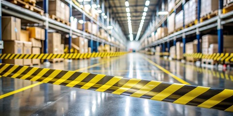 Caution Tape Across Warehouse Aisle, Warehouse , Storage , Safety