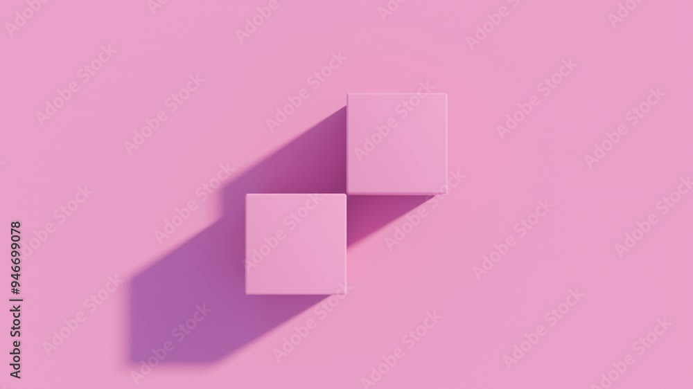 Poster abstract 3d animation with pair of rolling pink cubes: seamless geometric animation with modern desi