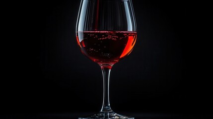 elegant red wine glass halffilled crystal clear with deep ruby liquid soft lighting accentuating curves and reflections isolated on dark background