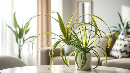 Spider Plant on a Living Room Table	