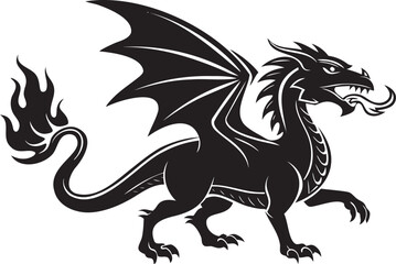 Flying dragon silhouette vector on white background
