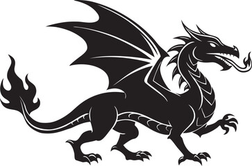 Flying dragon silhouette vector on white background