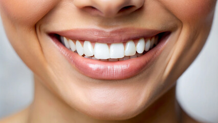 Obraz premium Beautiful female smile with white teeth close-up, healthy teeth