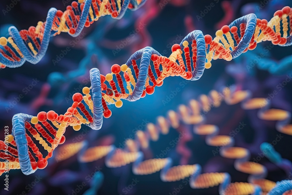 Poster the 3d simulation of the genetic blueprint of dna in biotechnology analysis