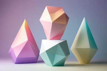Ethereal Three Dimensional Geometric Shapes in Playful Gradient Colors