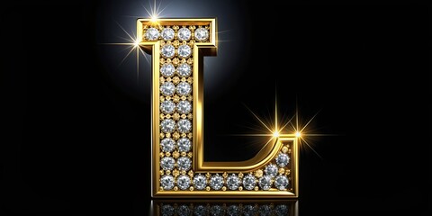 Diamond-Encrusted Golden L A Luxurious and Sparkling 3D Render, Diamond Letter, Golden Letter, Luxury Font