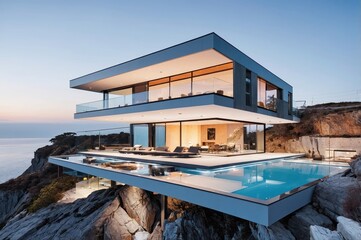 modern cliffside house with ocean view
