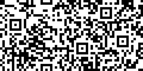 Fototapeta premium Black and white QR code seamless pattern with chaotic squares. Encoded binary message for scan by phone. Vector monochrome tech background