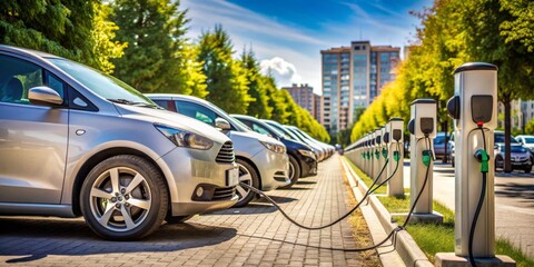 Electric Vehicle Charging Station in Urban Setting, Electric Cars, Charging Station, Green Energy