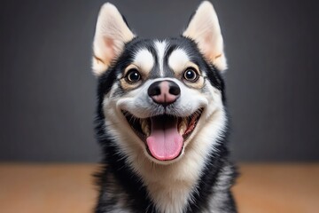 Obraz premium Funny Siberian Husky posing with a big grin, depicted in an artwork where the dogâ€™s smile is exaggerated, making it look like the happiest dog in the world