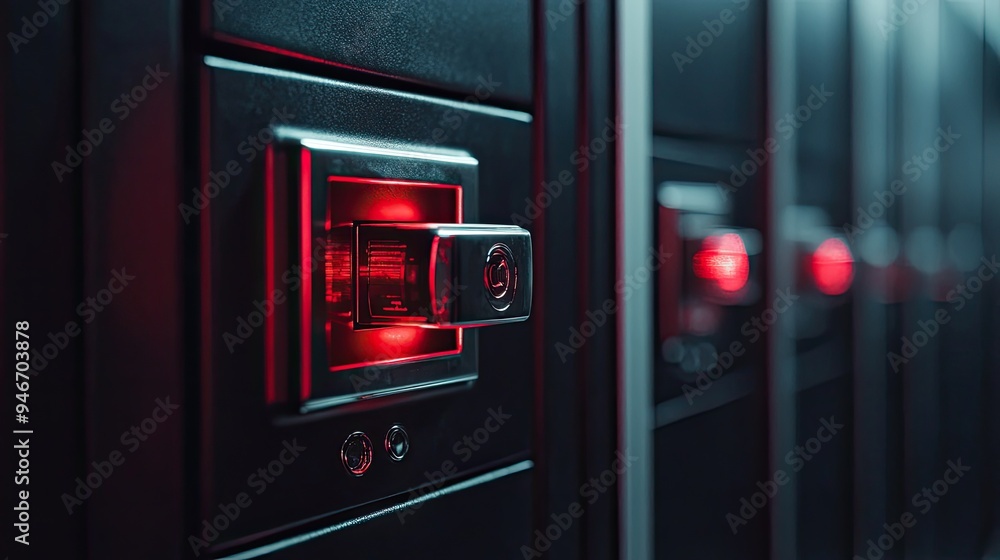 Aufkleber a red light illuminates a switch on a server rack. this image represents a data center, symbolizing 