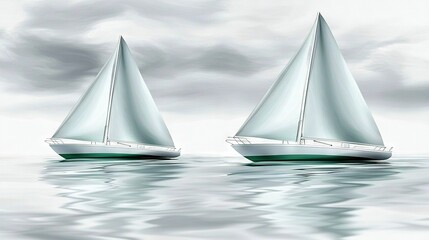 Fototapeta premium A couple of sailboats bobbing on water beneath a cloudy sky