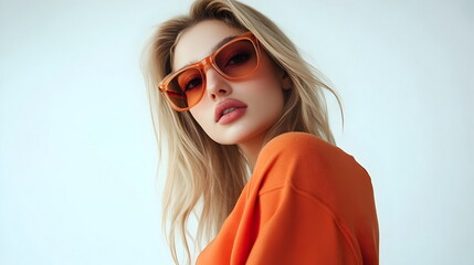 Stylish Orange Sunglasses Modern Fashion Look Stunning Woman