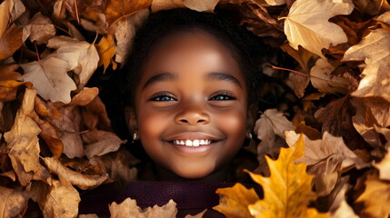 Joyful Girl Smiling Surrounded Colorful Autumn Leaves Nature Photography