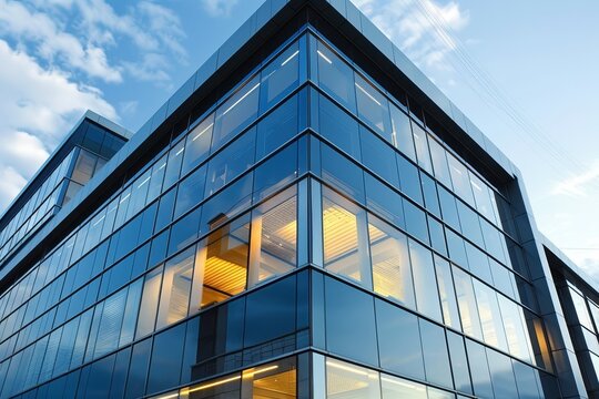 A sleek, modern office building with reflective glass windows