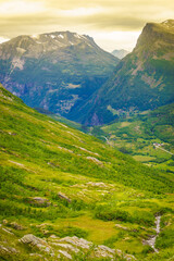 Naklejka premium Norway landscape, mountains and green valley