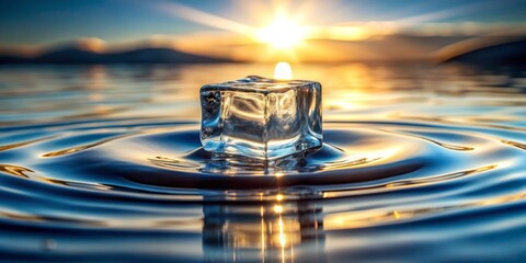 Ice Cube Sunset Reflections, Water, Nature, Abstract