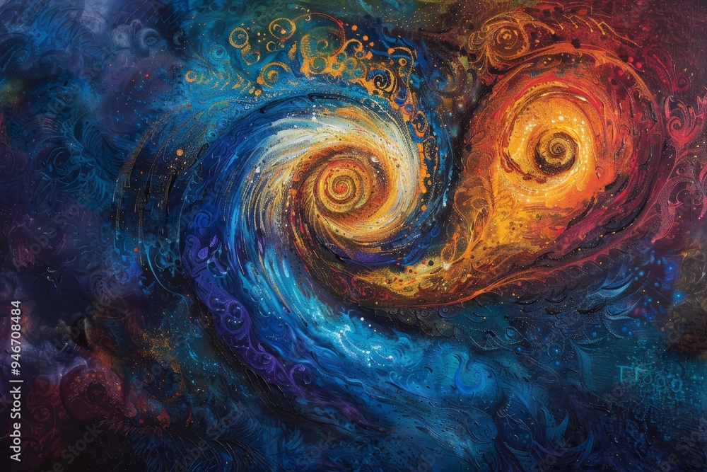 Poster a swirling vortex of colors and shapes, defying the laws of physics