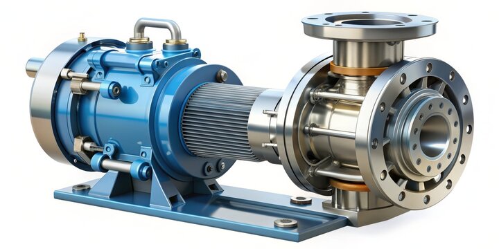 Industrial Centrifugal Pump with Blue Motor, 3D Rendering, Machinery, Technology, Equipment, Pump, Centrifugal