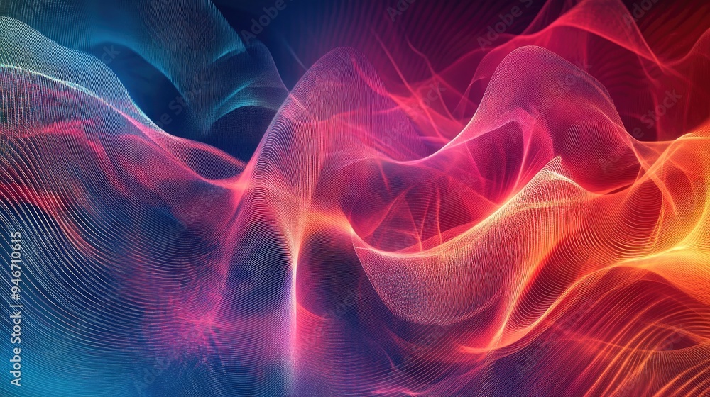 Poster composition of sine waves representing a metaphorical link to design science and contemporary techno