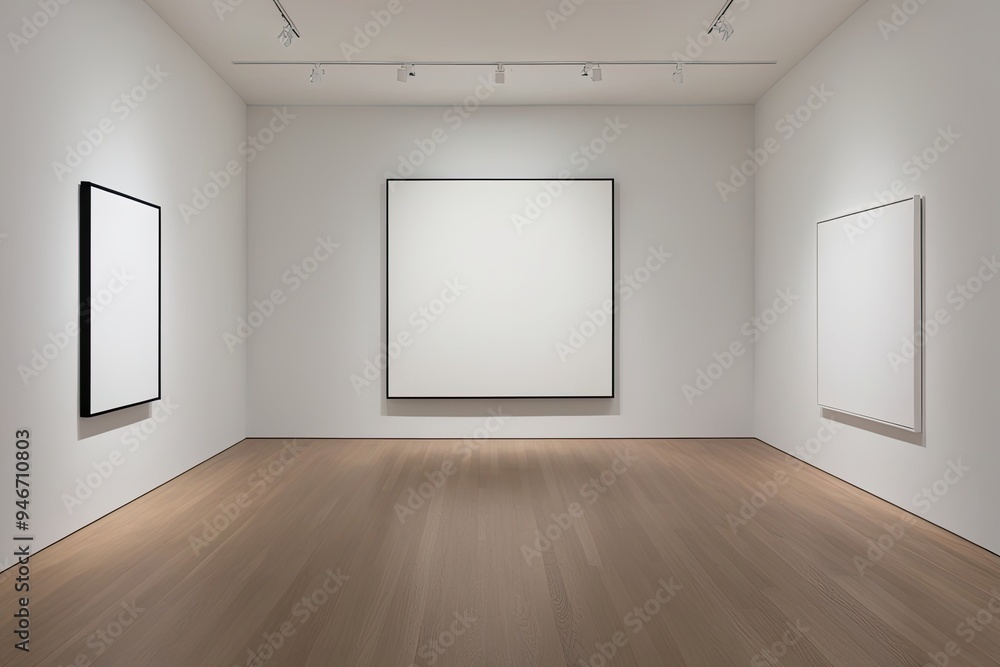 Poster spacious bright gallery with minimalist design featuring empty white canvas