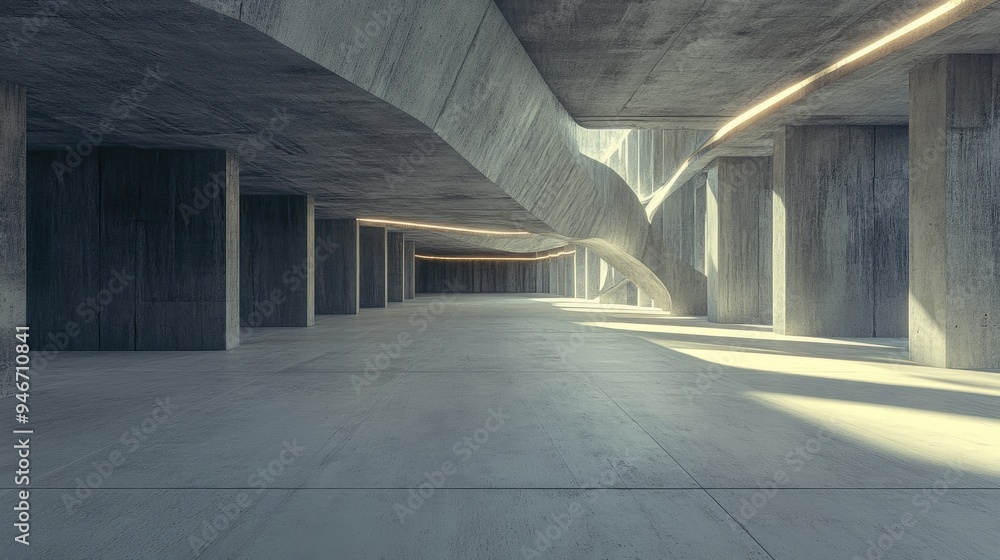 Aufkleber abstract parametric architecture in 3d with a vacant concrete floor designed for showcasing vehicles