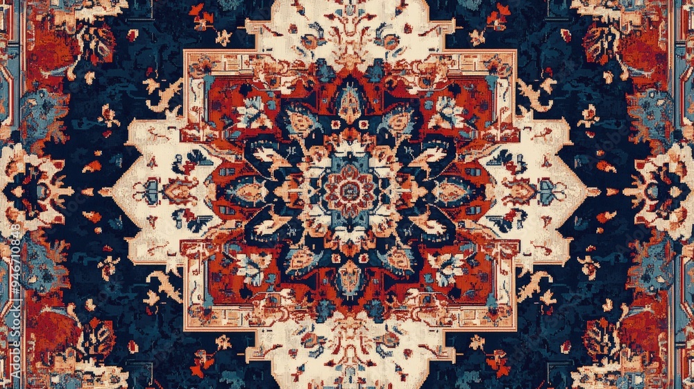 Poster abstract traditional design featuring a multicolored oriental rug pattern suitable for digital print
