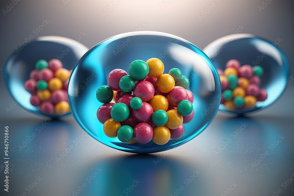 Poster advanced 3d rendering of a capsule filled with stem cells for regeneration and health care