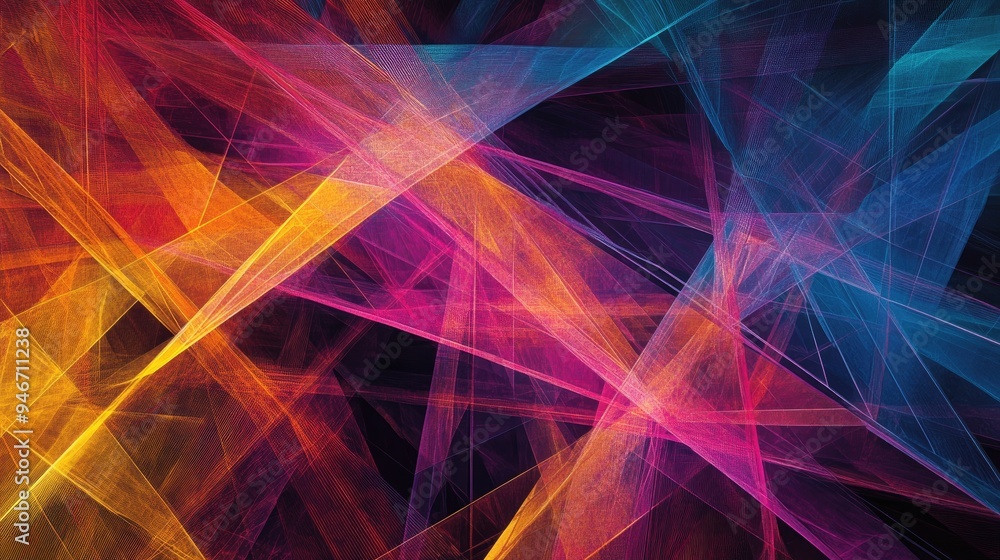 Poster colorful intersecting lines in a generative geometric art illustration creating an eye catching abst