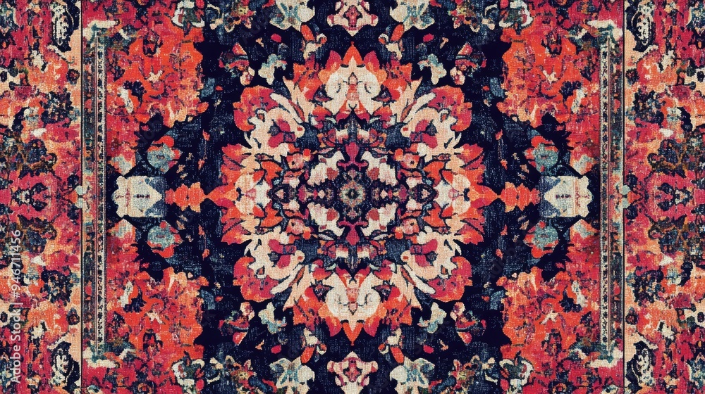 Poster abstract traditional design featuring a multicolored oriental rug pattern suitable for digital print
