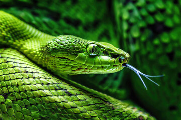 Obraz premium Green viper snake closeup face.