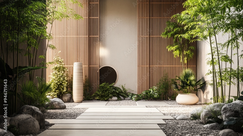 Poster bamboo render design composition featuring intricate patterns and natural elements