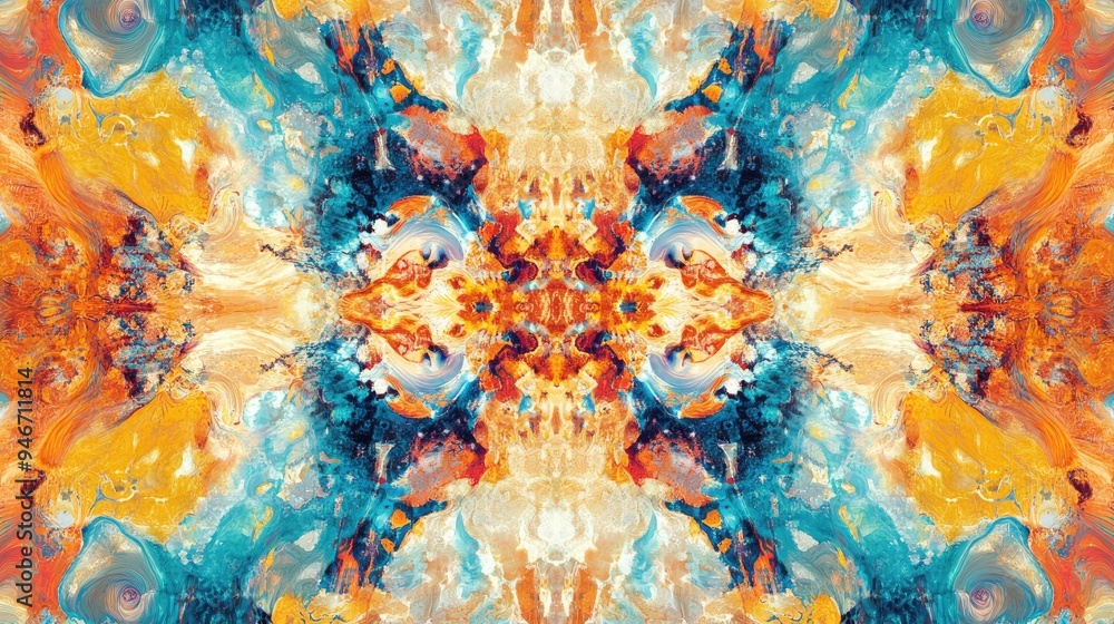 Aufkleber abstract symmetrical mirror pattern featuring vibrant colors on a light backdrop ornate design in sh