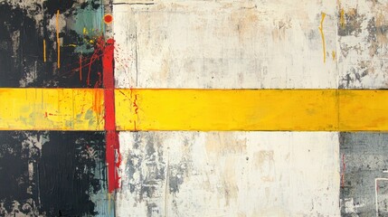 Abstract painting featuring a vibrant yellow line