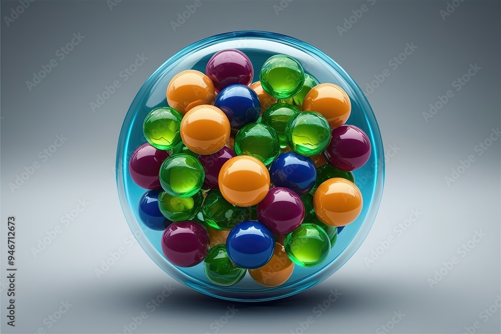 Poster advanced 3d visualization of futuristic health capsules with cellular nutrients for rejuvenation and