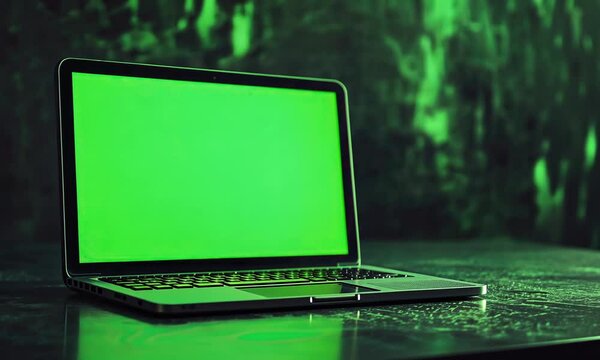 Laptop with Green Screen in Green Background